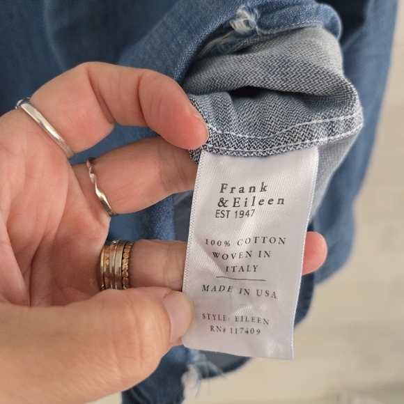 Frank & Eileen Barry Tailored Button-Up Shirt Chambray Stonewashed Indigo Blue - Picture 11 of 11